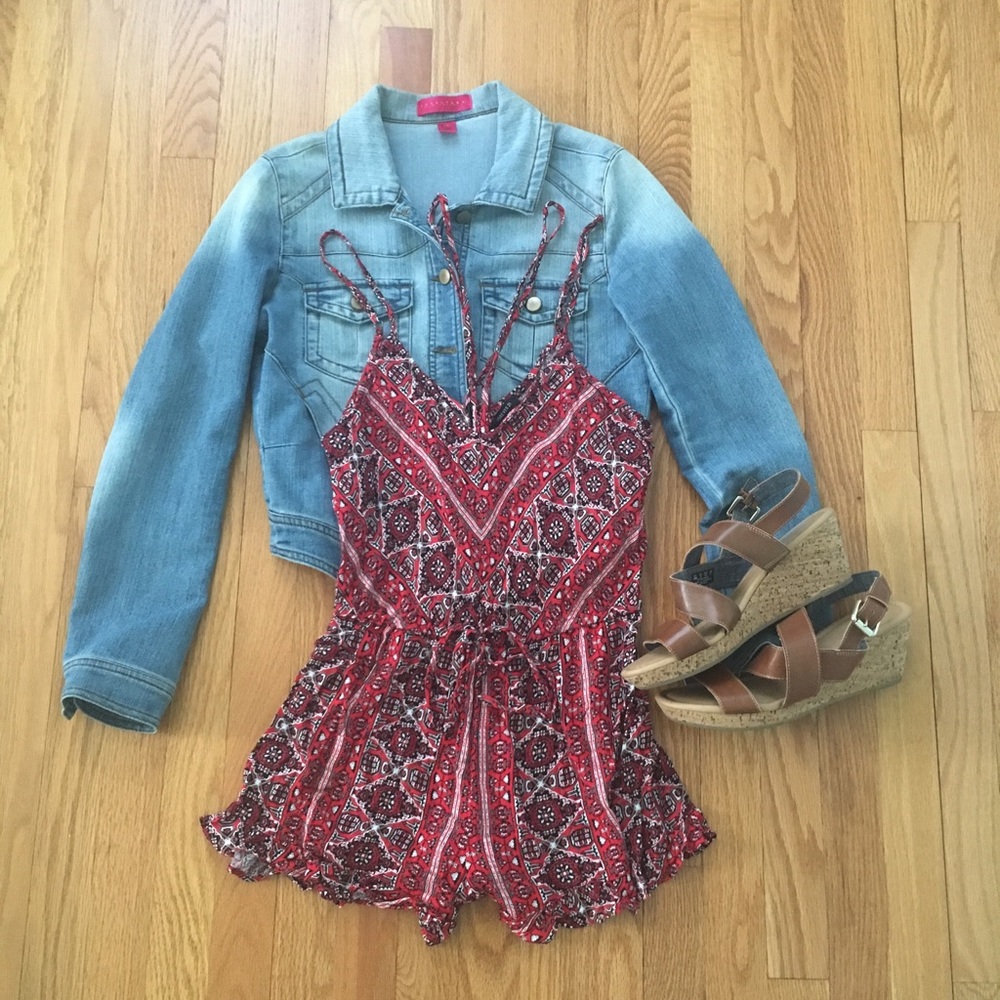 Forever 21 Red Patterned Romper